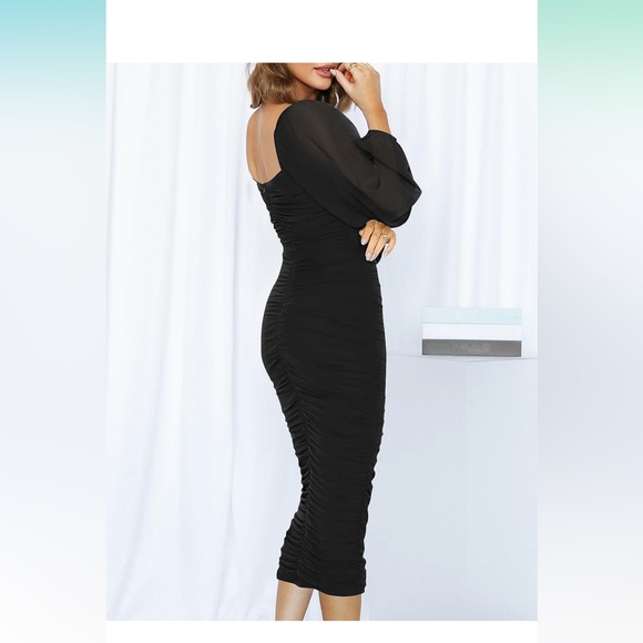 Long Sleeves Ruched Bodycon Midi Dresses